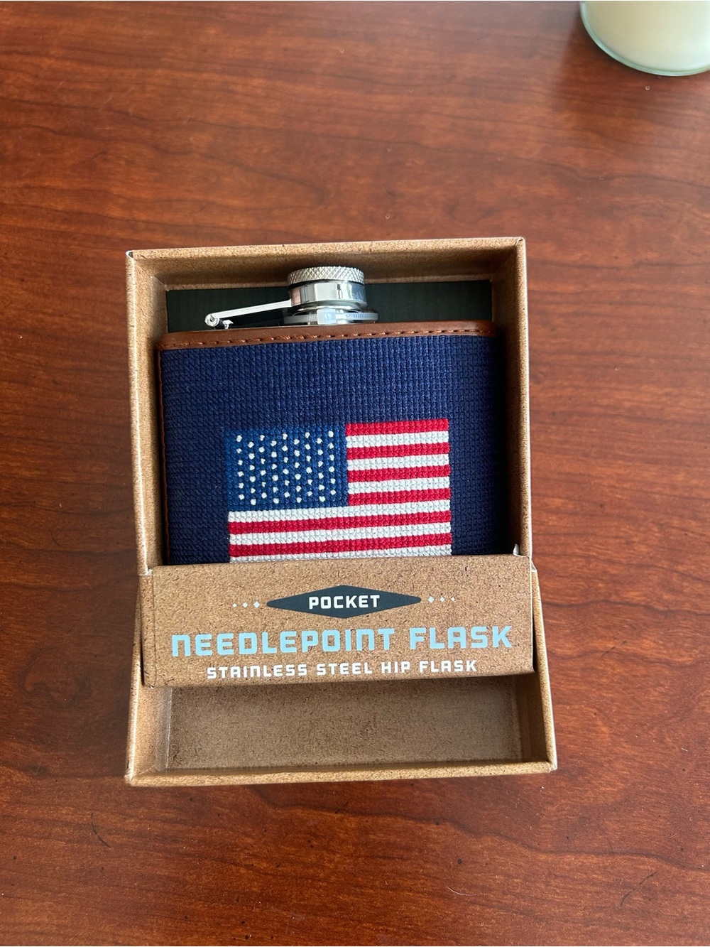 Needlepoint American Flag Stainless Steel Flask by The Craftsman Company NIB